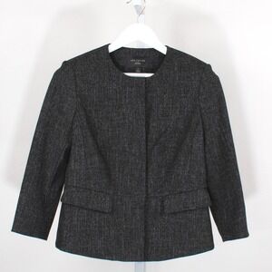 Ann Taylor Factory Petite Black Charcoal Textured‎ Collarless Blazer Jacket 8P